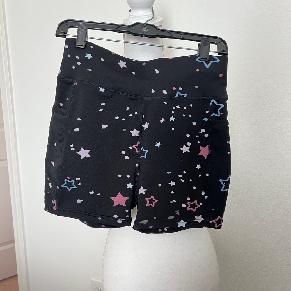 POP Fit Women's Star Patterned Athletic Shorts - Black, Pink, Blue